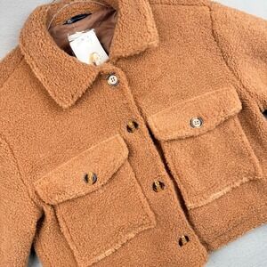Prettygarden Sherpa Shacket M Teddy Fleece Jacket Button Down Coat Camel Brown